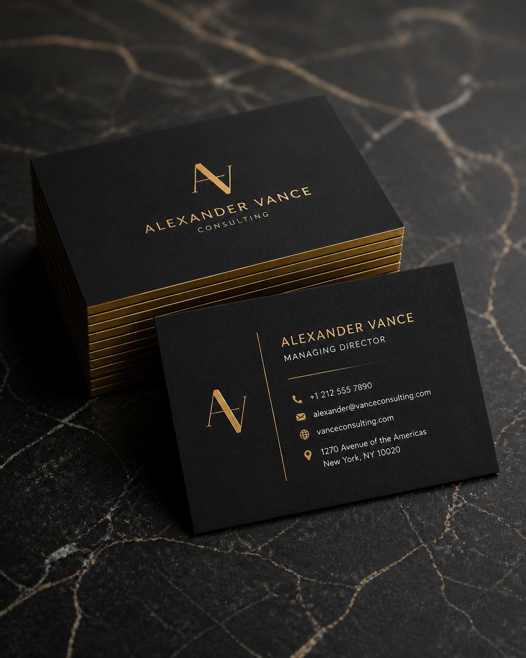 Cartão de visita elegante criado no Canva