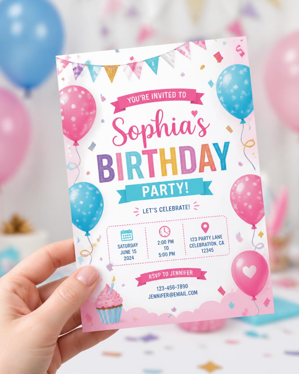 Convite de aniversário criado no Canva